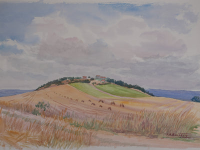 Salomon Alfred BOISECQ : Régusse, Le village sur la colline, Aquarelle originale signée
