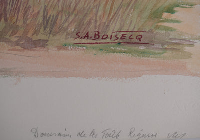 Salomon Alfred BOISECQ : Régusse, Le village sur la colline, Aquarelle originale signée