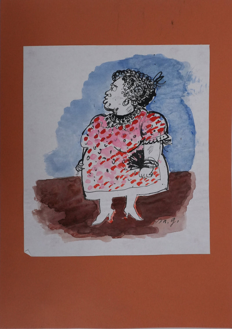 Maurice GENIS : La dame à la robe à pois, Dessin original signé