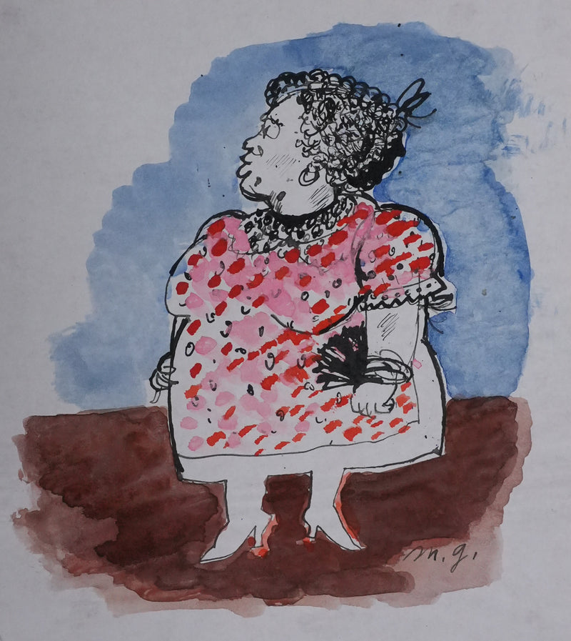 Maurice GENIS : La dame à la robe à pois, Dessin original signé