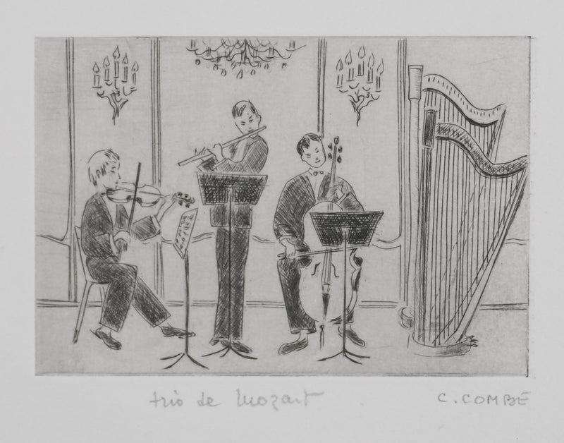 Camille COMBE : Trio Mozart, Gravure originale signée