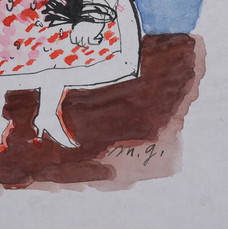 Maurice GENIS : La dame à la robe à pois, Dessin original signé