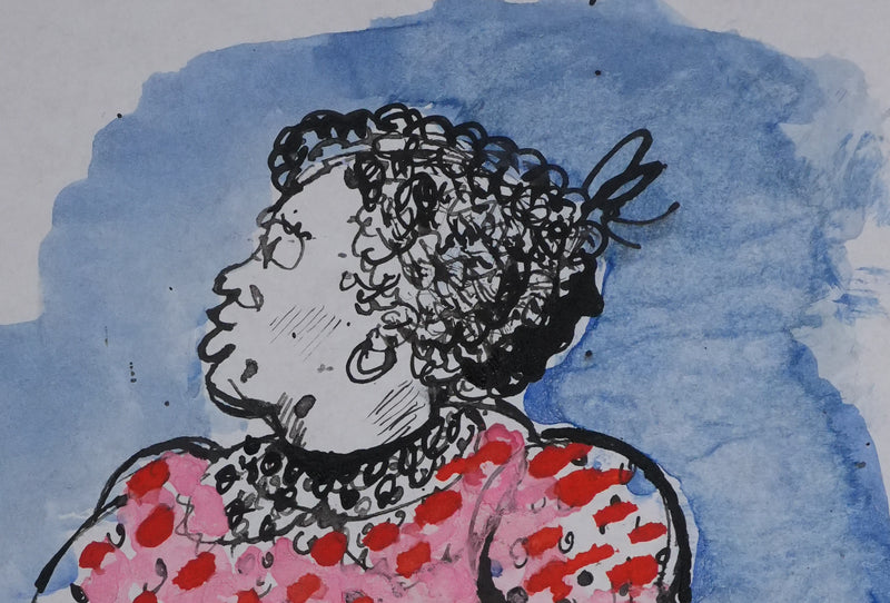 Maurice GENIS : La dame à la robe à pois, Dessin original signé