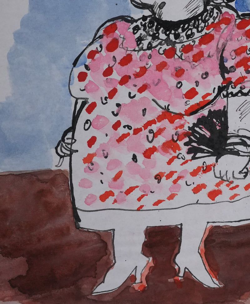 Maurice GENIS : La dame à la robe à pois, Dessin original signé