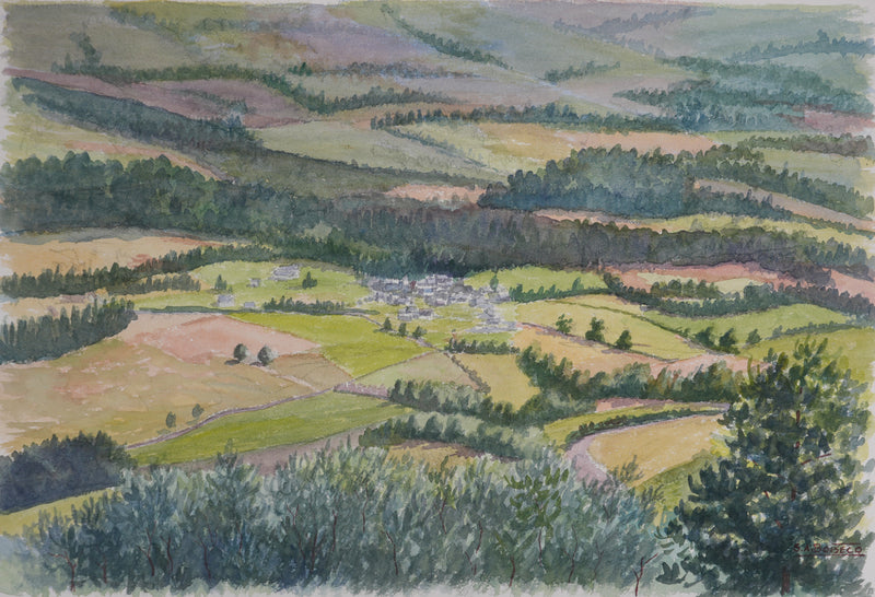 Salomon Alfred BOISECQ : Vallée du Falgoux, Aquarelle originale signée
