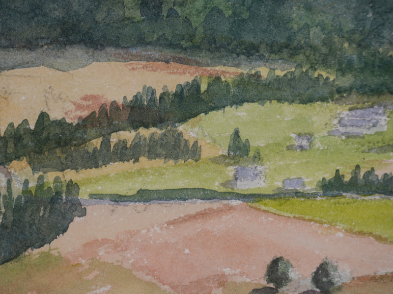 Salomon Alfred BOISECQ : Vallée du Falgoux, Aquarelle originale signée