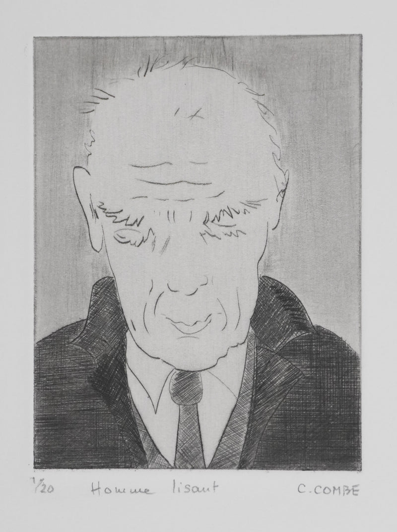 Camille COMBE : Homme lisant, Gravure originale signée