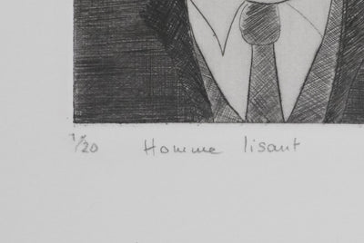 Camille COMBE : Homme lisant, Gravure originale signée