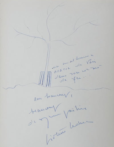 Violette LEDUC : L'acacia de Paris, Autographe et dessin original signé