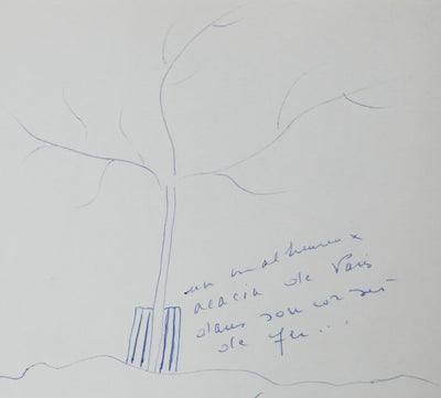 Violette LEDUC : L'acacia de Paris, Autographe et dessin original signé