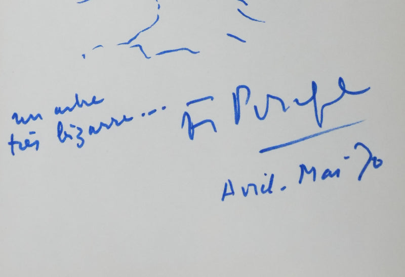 Francis PONGE : Un arbre très bizarre, Autographe et dessin original signé