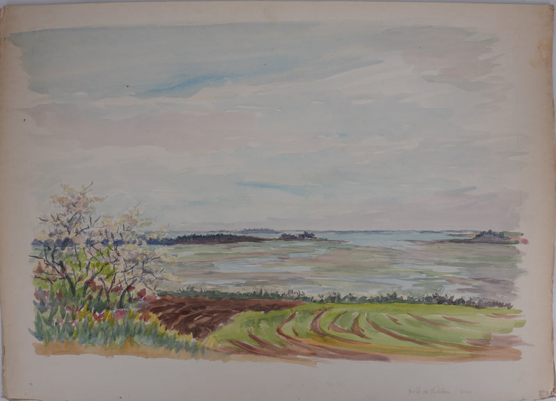 Salomon Alfred BOISECQ : Séné, Golfe du Morbihan, Aquarelle originale signée