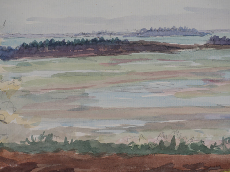 Salomon Alfred BOISECQ : Séné, Golfe du Morbihan, Aquarelle originale signée