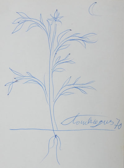 Louis TOUCHAGUES : L'arbre sous le croissant de lune, Dessin original signé