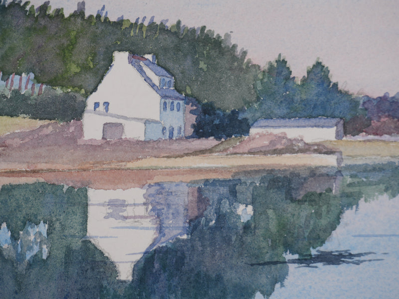 Salomon Alfred BOISECQ : Le bateau sur le lac, Aquarelle originale signée
