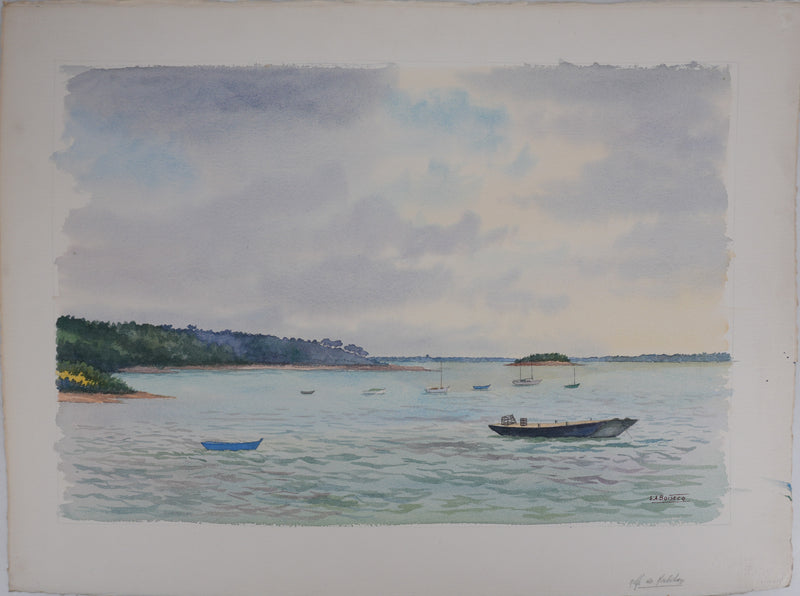 Salomon Alfred BOISECQ : La pêche, Aquarelle originale signée