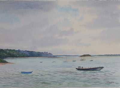 Salomon Alfred BOISECQ : La pêche, Aquarelle originale signée