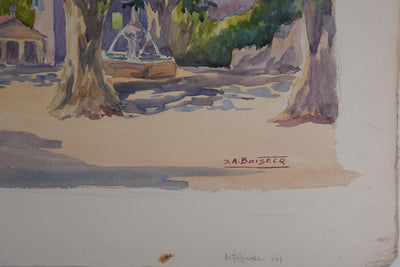 Salomon Alfred BOISECQ : La place de l'église, Aquarelle originale signée