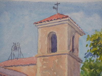 Salomon Alfred BOISECQ : La place de l'église, Aquarelle originale signée