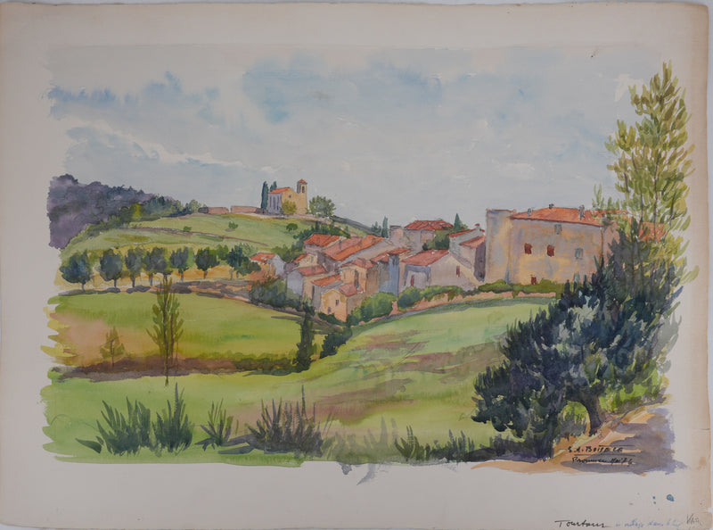 Salomon Alfred BOISECQ : Petit village varois, Aquarelle originale signée
