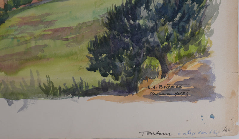 Salomon Alfred BOISECQ : Petit village varois, Aquarelle originale signée