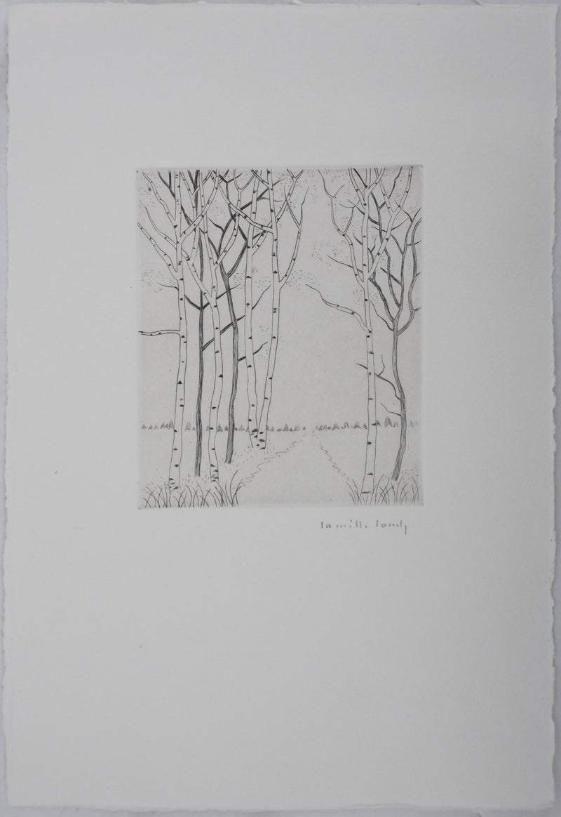 Camille COMBE : Forêt légère, Gravure originale signée