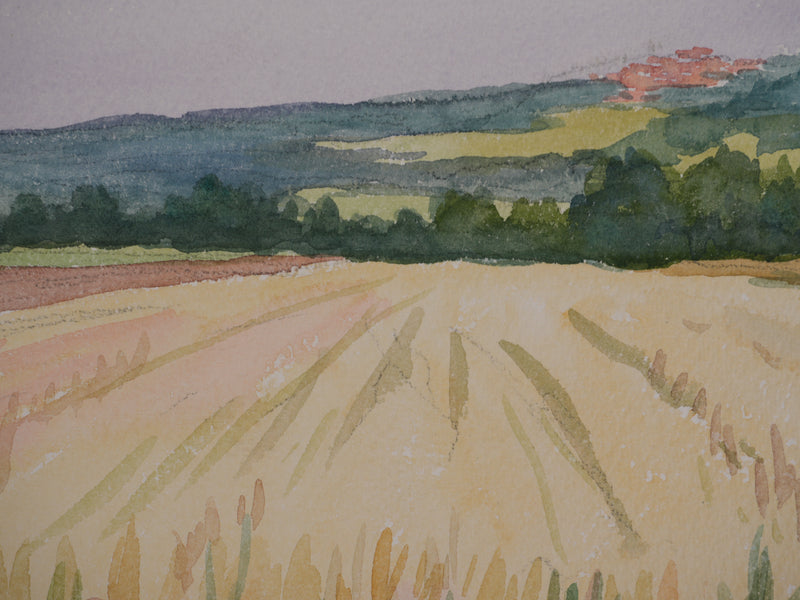 Salomon Alfred BOISECQ : Champs à Régusse, Aquarelle originale signée