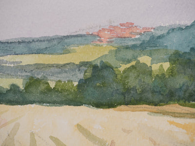 Salomon Alfred BOISECQ : Champs à Régusse, Aquarelle originale signée
