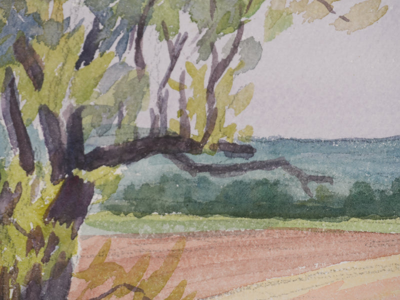 Salomon Alfred BOISECQ : Champs à Régusse, Aquarelle originale signée