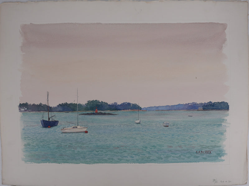 Salomon Alfred BOISECQ : Les voiliers, Aquarelle originale signée