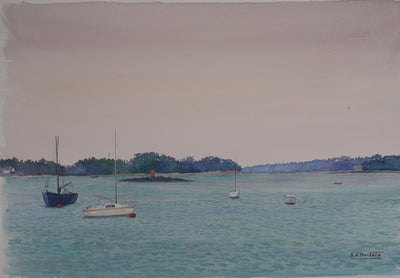 Salomon Alfred BOISECQ : Les voiliers, Aquarelle originale signée