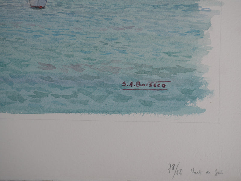 Salomon Alfred BOISECQ : Les voiliers, Aquarelle originale signée