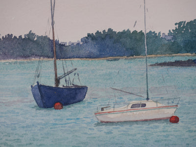 Salomon Alfred BOISECQ : Les voiliers, Aquarelle originale signée