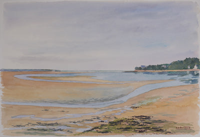 Salomon Alfred BOISECQ : Marée basse en Atlantique, Aquarelle originale signée