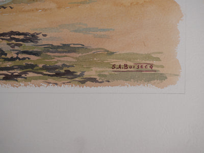 Salomon Alfred BOISECQ : Marée basse en Atlantique, Aquarelle originale signée
