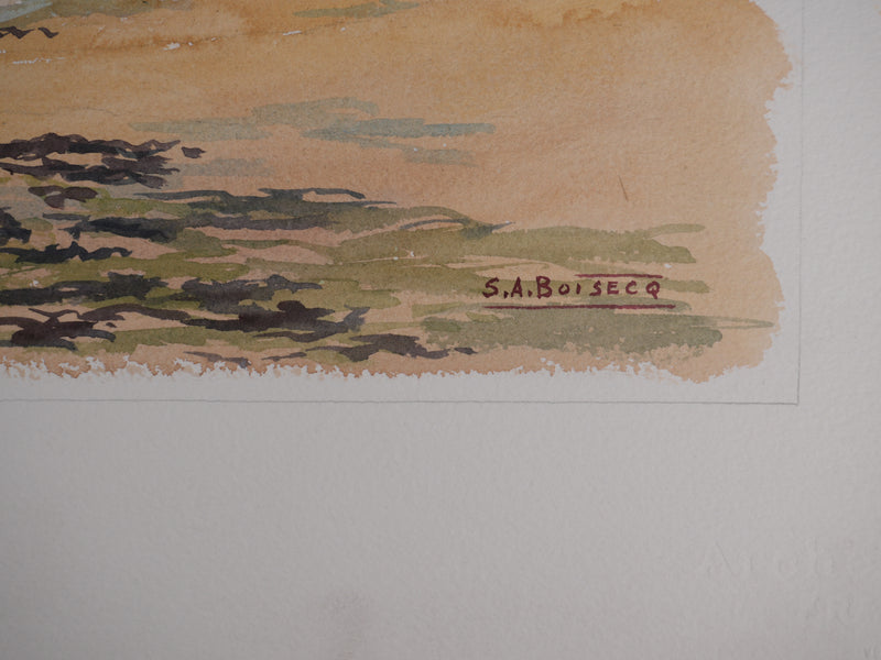 Salomon Alfred BOISECQ : Marée basse en Atlantique, Aquarelle originale signée