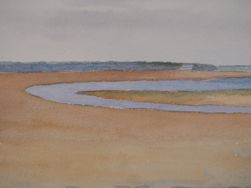 Salomon Alfred BOISECQ : Marée basse en Atlantique, Aquarelle originale signée