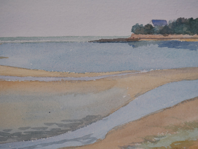 Salomon Alfred BOISECQ : Marée basse en Atlantique, Aquarelle originale signée