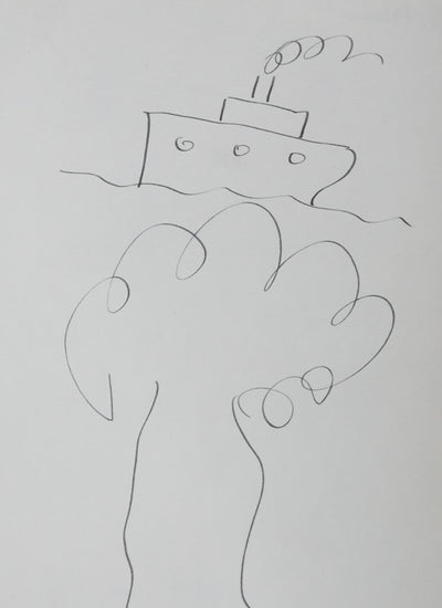 Georges BRASSENS : Le bateau sur l'arbre, Autographe et dessin original signé