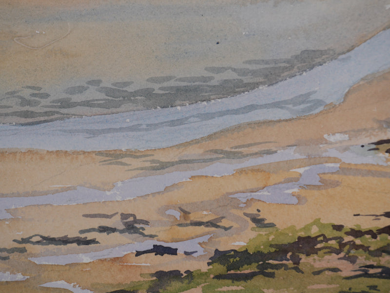 Salomon Alfred BOISECQ : Marée basse en Atlantique, Aquarelle originale signée