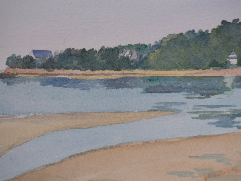 Salomon Alfred BOISECQ : Marée basse en Atlantique, Aquarelle originale signée