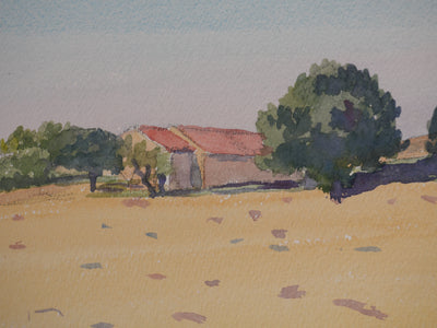 Salomon Alfred BOISECQ : Le champs, Le manoir de Régusse, Aquarelle originale signée