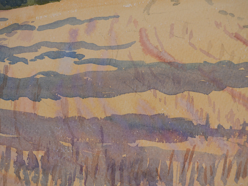 Salomon Alfred BOISECQ : Le champs, Le manoir de Régusse, Aquarelle originale signée