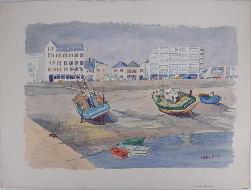 Salomon Alfred BOISECQ : Port Maria, Quiberon, Aquarelle originale signée