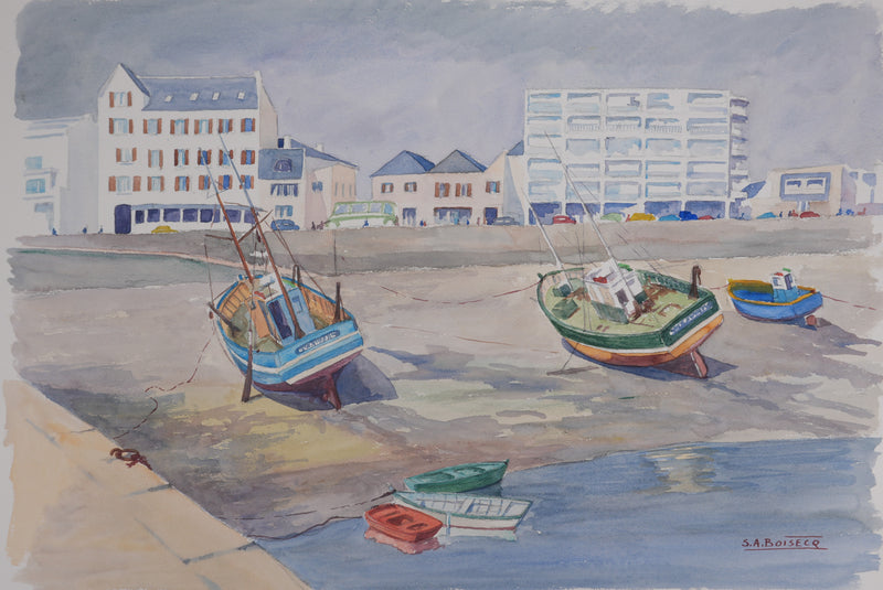 Salomon Alfred BOISECQ : Port Maria, Quiberon, Aquarelle originale signée