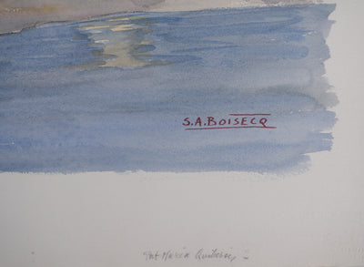 Salomon Alfred BOISECQ : Port Maria, Quiberon, Aquarelle originale signée