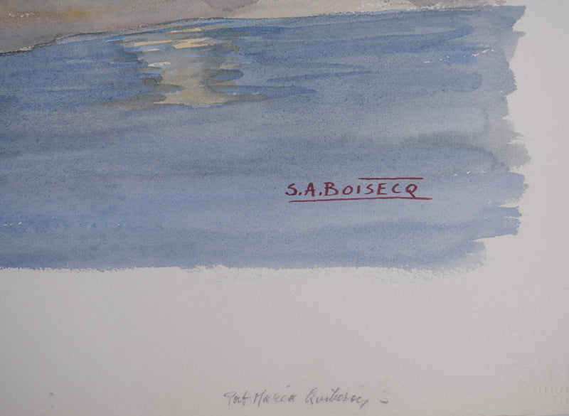 Salomon Alfred BOISECQ : Port Maria, Quiberon, Aquarelle originale signée
