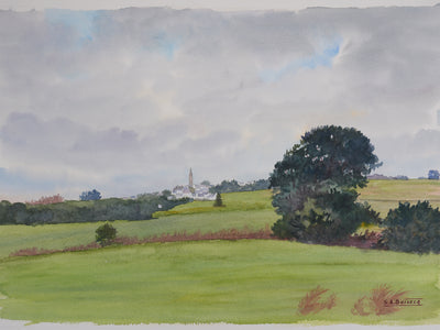 Salomon Alfred BOISECQ : Vue sur le clocher, Aquarelle originale signée