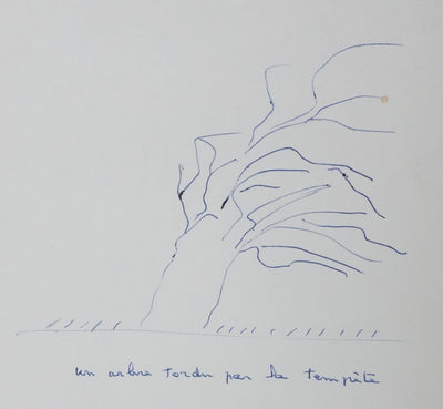 Michèle SAINT LO : Un arbre tordu par la tempête, Autographe et dessin original signé