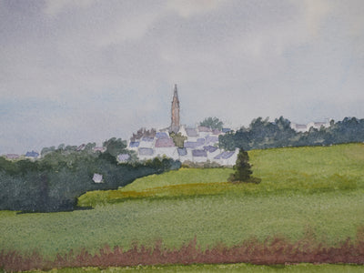 Salomon Alfred BOISECQ : Vue sur le clocher, Aquarelle originale signée